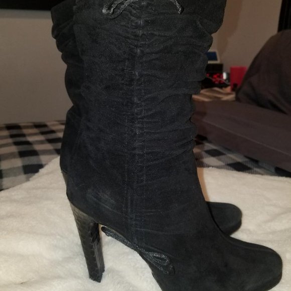 AUTHENTIC RARE GUCCI SUEDE BOOTS WITH PYTHON SKIN HEELS SIZE 7- - Picture 3 of 6